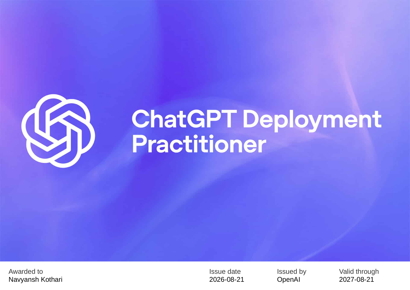 ChatGPT Deployment Practitioner certificate